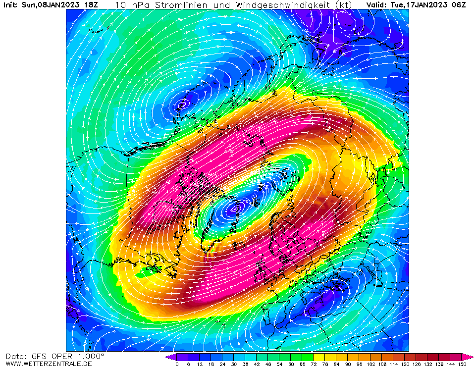 sturmwetter1703's tweet photo. GFS 18z
In einigen #Wetter-Portalen ist die Rede, das der #Polarwirbel sich abschwächen- und den Winter mit #Frost und #Schnee nach #Europa bringen soll.
Ein Blick auf den #Zonalwind in der #Stratosphäre in 10 hpa, man sieht der Wind (Lila) kommt stark aus West = Mild/Stürmisch! https://t.co/wRCnkYQiRv