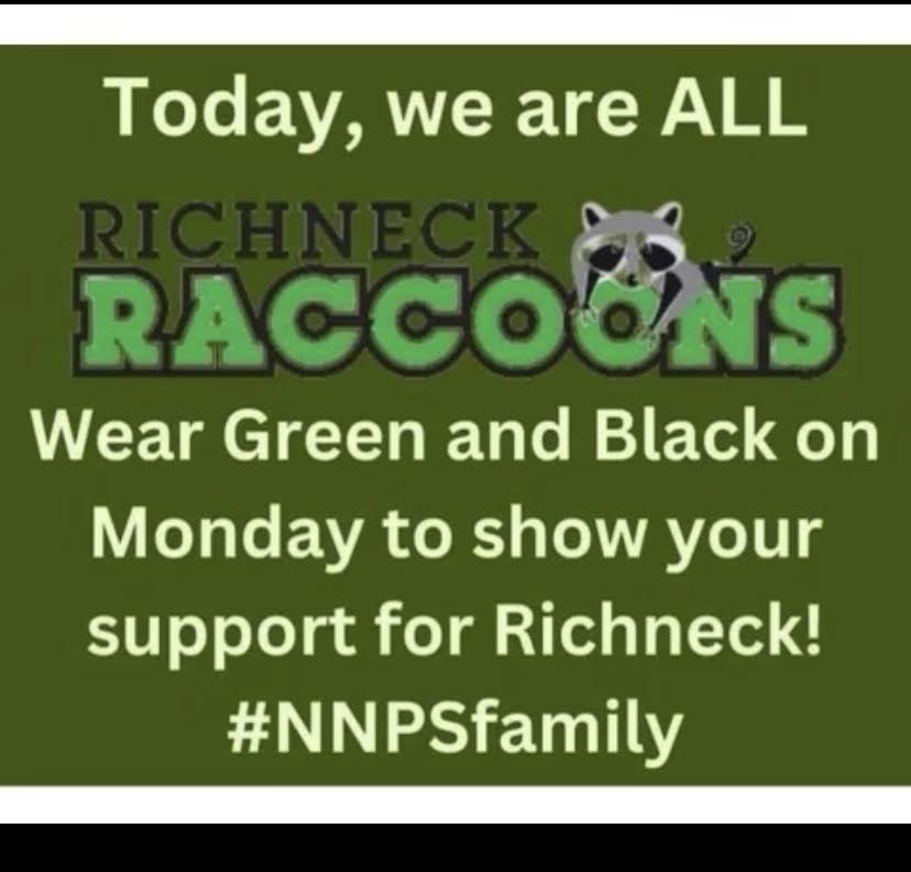 On Monday January 9th @WaterviewElem will show our support by wearing green and black #WeSupportYou #WeARERaccoons