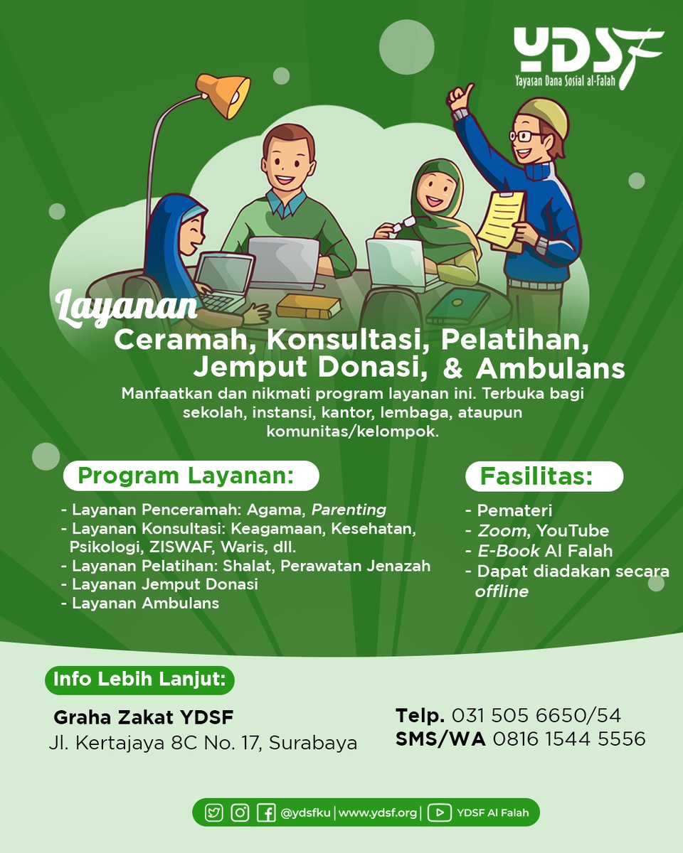ydsfku's tweet photo. Nikmati layanan terbaik dari YDSF 😊
YDSF kembali membuka kesempatan untuk para Sahabat Donatur menikmati berbagai layanan terbaik kami. Layanan bersifat terbuka bagi sekolah, instansi, kantor, lembaga, juga komunitas/kelompok.
#ydsf #ydsfku #layananydsf #senin https://t.co/2tVkh5My2H