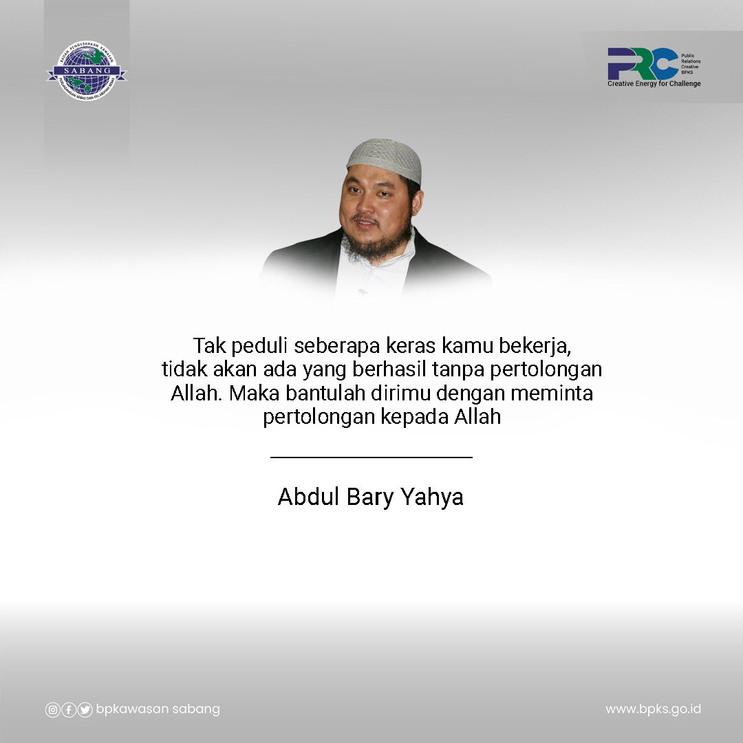bpksgoid's tweet photo. "Tak peduli seberapa keras kamu bekerja, tidak akan ada yang berhasil tanpa pertolongan Allah. Maka bantulah dirimu dengan meminta pertolongan kepada Allah".

(Abdul Bary Yahya)

@NeidiAli @rezalevi2011 

#SahabatKawasan
#PRCreativebpks https://t.co/8aV6QyIjtY