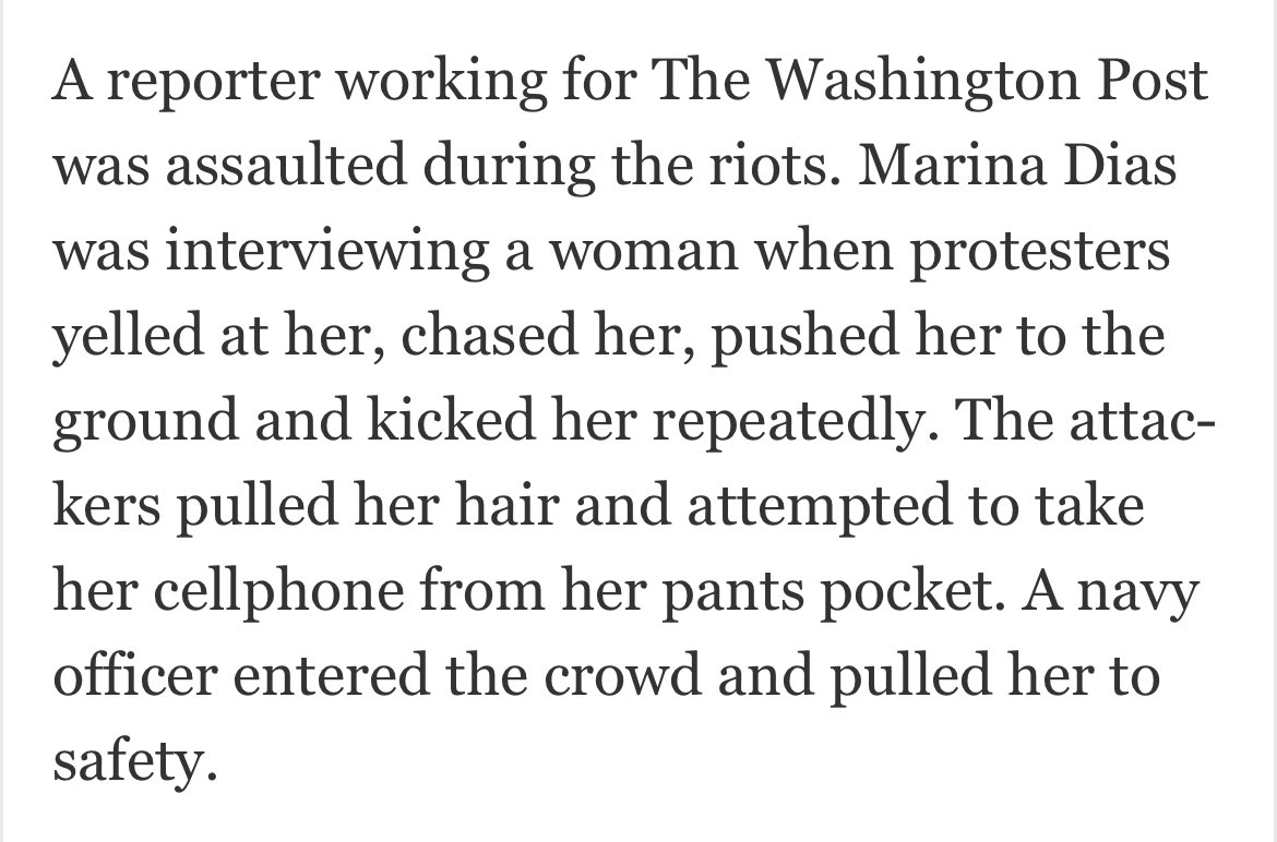 Eu e colegas jornalistas fomos agredidos enquanto trabalhávamos na cobertura de atos terroristas em Brasília. Fui cercada, chutada, empurrada, xingada. Quebraram meus óculos, puxaram meu cabelo, tentaram pegar meu celular. É preciso punir essas pessoas. Isso é crime.