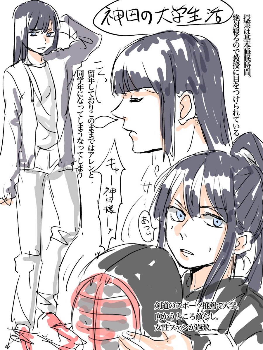D灰大学生パロ落書き。偏見マシマシです 