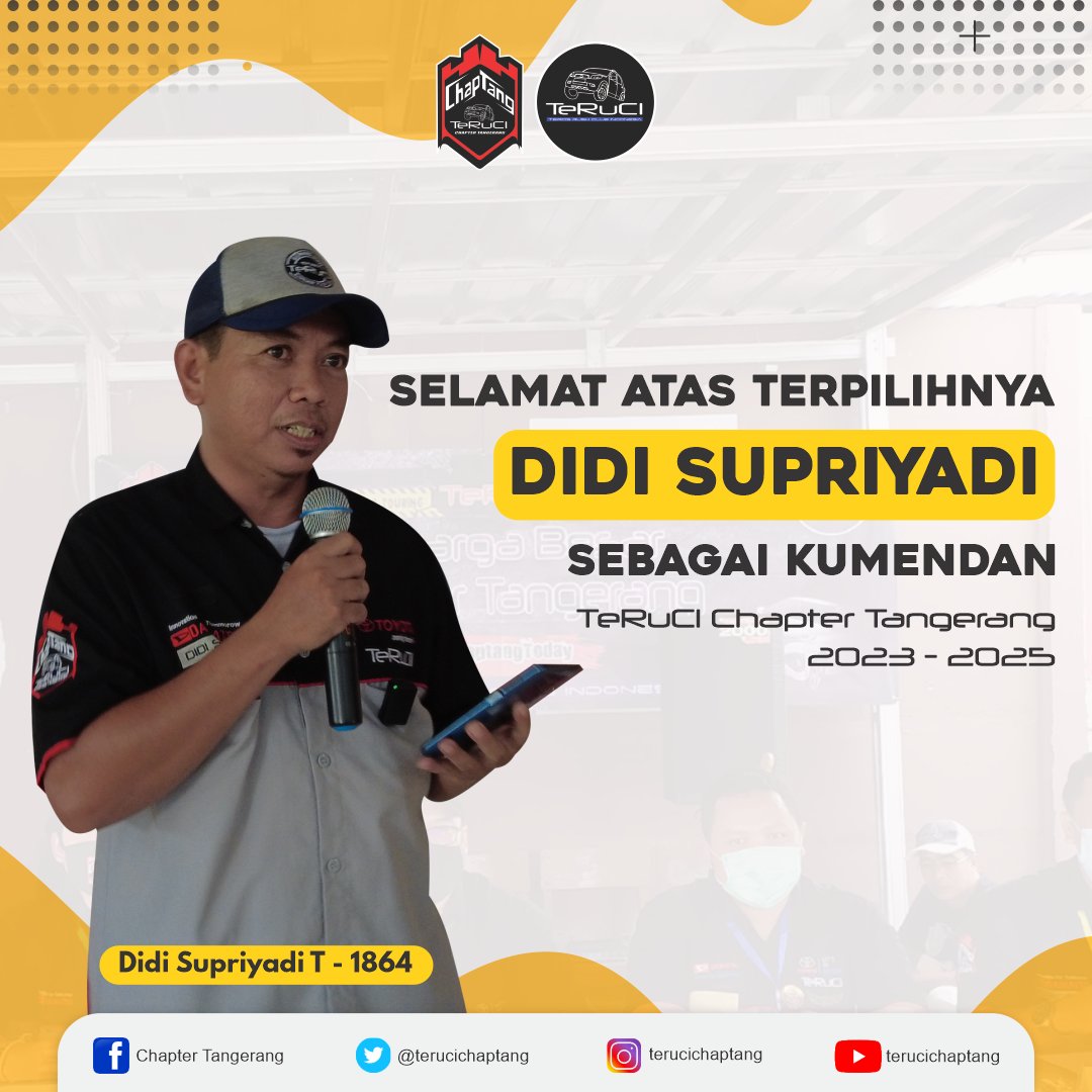 Selamat atas terpilihnya om Didi Supriyadi T-1864 sebagai kumendan TeRuCI Chapter Tangerang 2023-2025. Semoga dapat membawa chaptang lebih baik