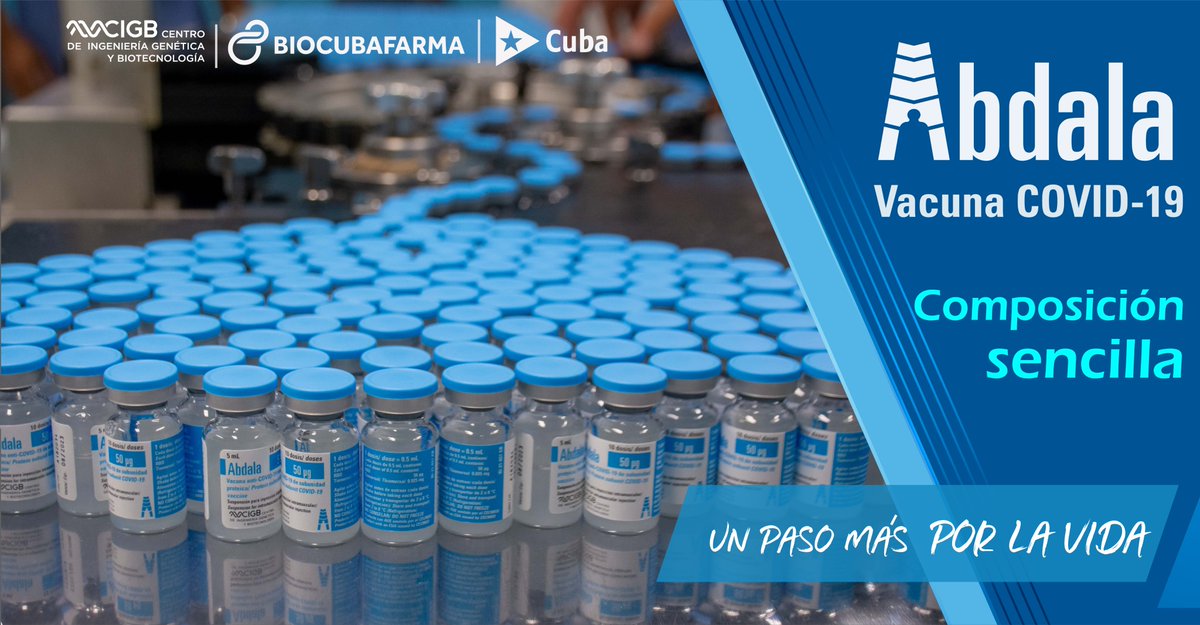 #Abdala es una #vacuna #COVID19 de subunidad proteica muy segura, inmunogénica, eficaz y efectiva en adultos y niños, aplicada con el mismo esquema de inmunización. Su plataforma tecnológica es segura y bien establecida, y su composición es sencilla.