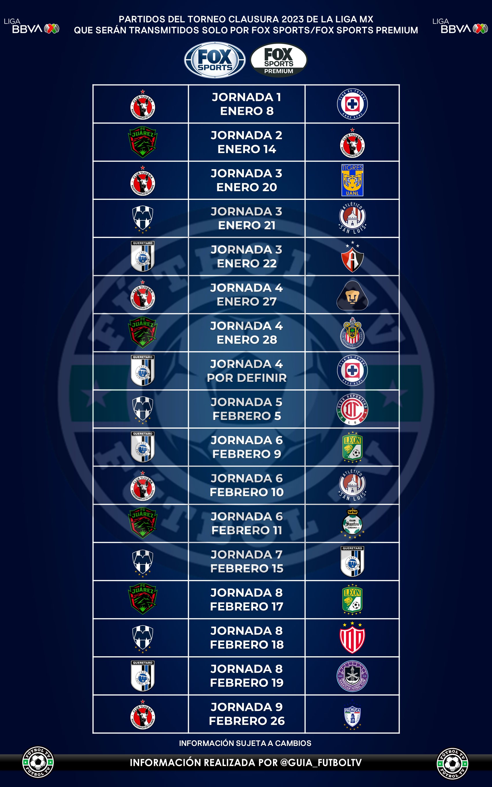 Fútbol TV on Twitter "Calendario de partidos del Torneo Clausura 2023