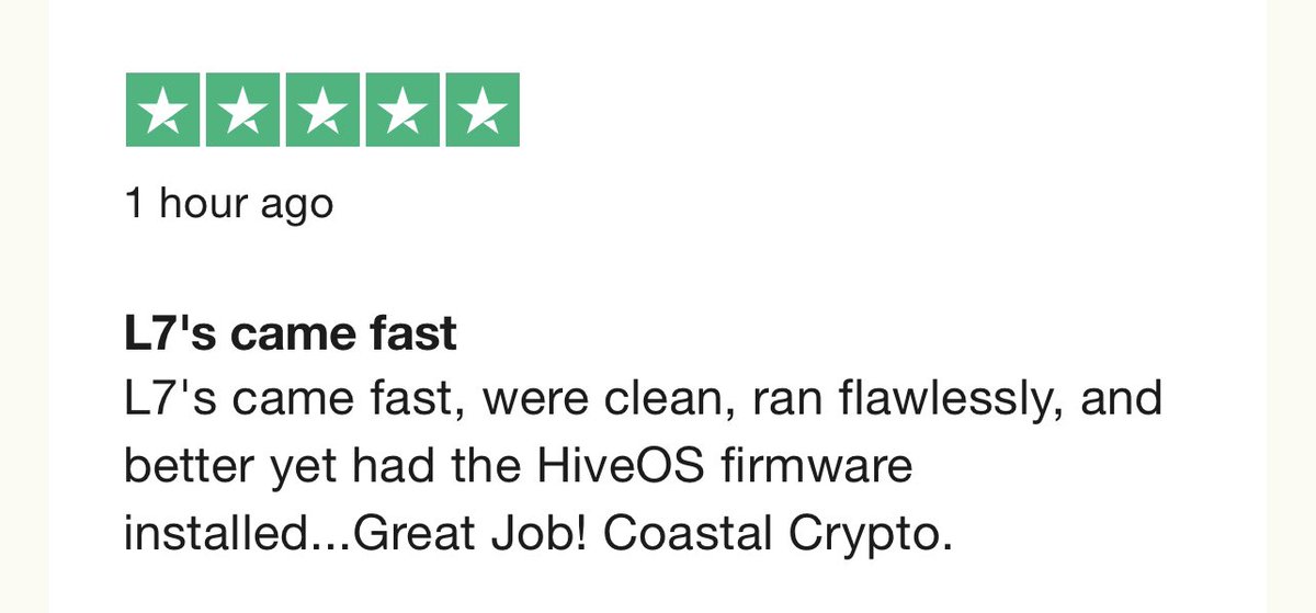 Coastalcrypto11's tweet photo. Another 5 star review!  They were L3’s, typos happen…  hey guys we are here to help https://t.co/dXQvHC1JkL