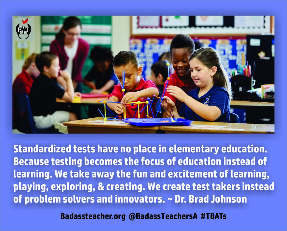 ColoradoBATsA's tweet photo. The goal should be to create problem solvers and innovators - not mere test takers. #TBATs #STopStandardizedTesting .@AZBatsA .@NewMexicoBATs .@TxBats .@OklahomaBATs .@UtahBATs .@MontanaBATs .@IdahoBATs .@WyomingBATs #TeachNotTest https://t.co/Y0DXNECjO7