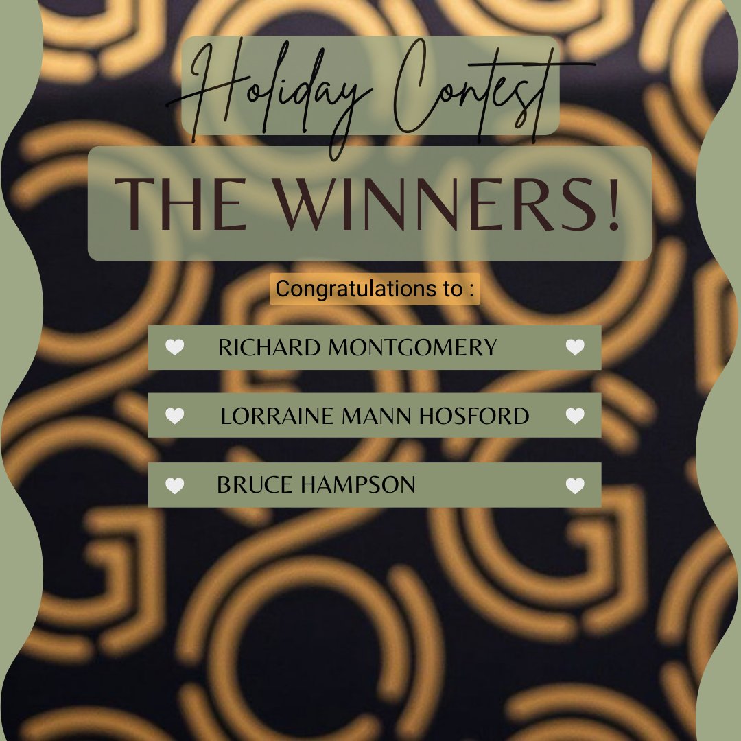 Congratulations to the Holiday Contest winners and enjoy the prizes!!

First prize 🥇 ~ Richard Montgomery
Won a Penticton weekend getaway for two!

Second prize 🥈 ~ Lorraine Mann Hosford
Won a 2023 OKGF kit!

Third prize 🥉 ~ Bruce Hampson
Won OKGF swag!