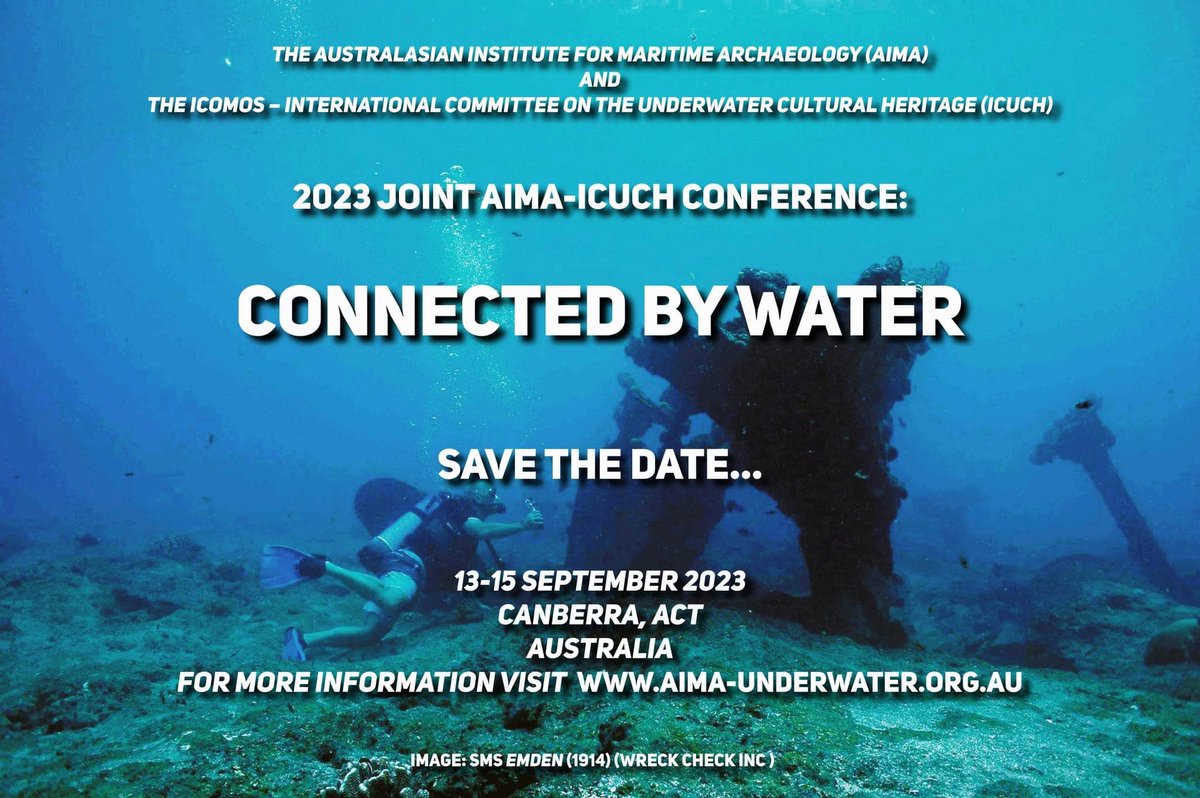 AIMA (@aima_underwater) on Twitter photo Looking for a conference to attend this year? Then why not join us for the joint AIMA and <a href="/IIcuch/">ICOMOS-ICUCH</a> conference? The conference will be held in Canberra from the 13-15th of September. This year's theme is 'Connected by Water'. More detail will be posted soon!
#MaritimeArchaeology Looking for a conference to attend this year? Then why not join us for the joint AIMA and <a href="/IIcuch/">ICOMOS-ICUCH</a> conference? The conference will be held in Canberra from the 13-15th of September. This year's theme is 'Connected by Water'. More detail will be posted soon!
#MaritimeArchaeology