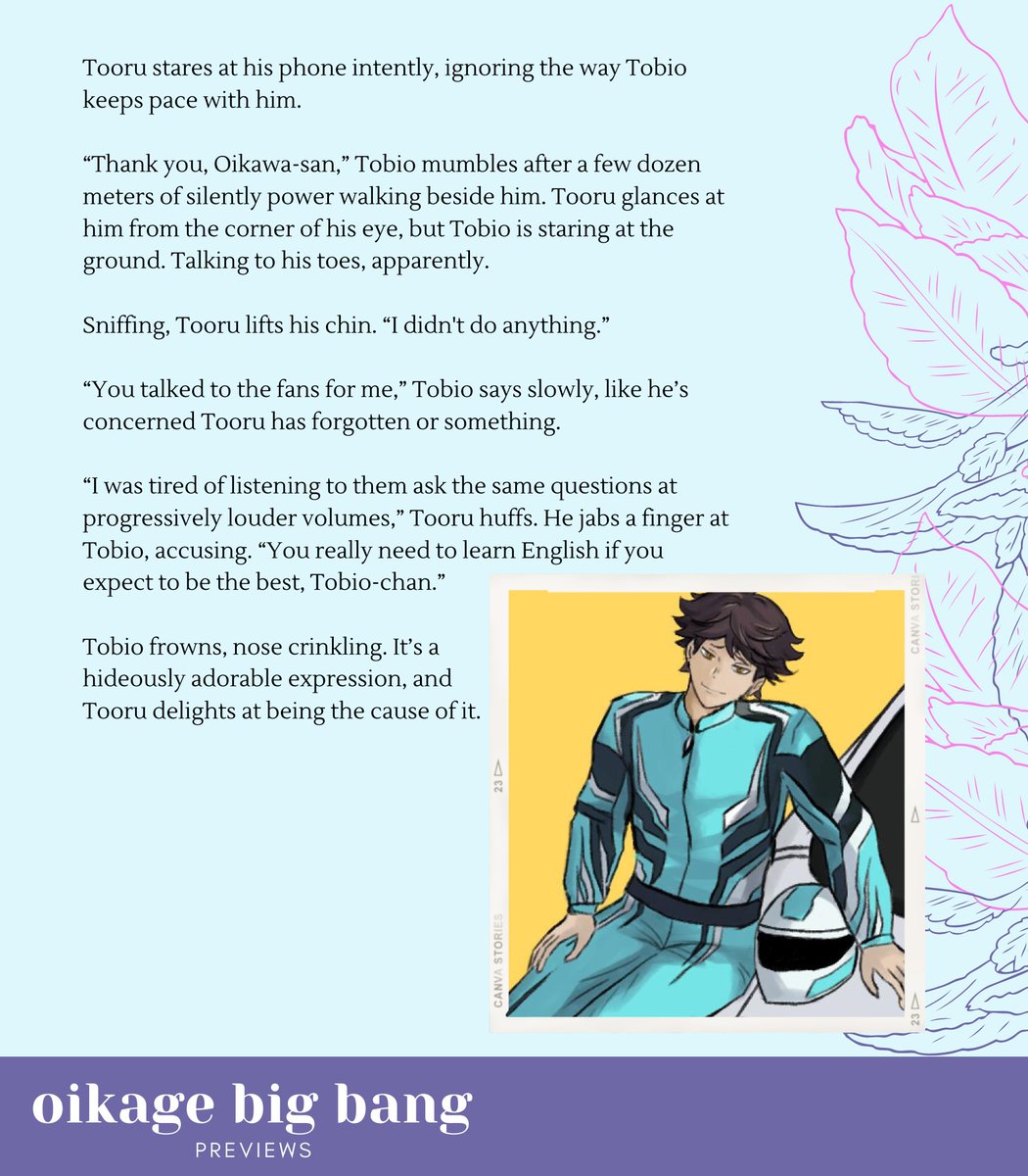 OiKageBigBang's tweet photo. Oikawa's racing uniform has our eyes wide, and so does this preview! Oikawa finding Tobio adorable??? 👀👀👀

Writer: ao3_user Nori (https://t.co/XiJozDLgLm)
Artist: @krimsdream 
Beta Reader: @_kompeito https://t.co/GpB5HHSSOd