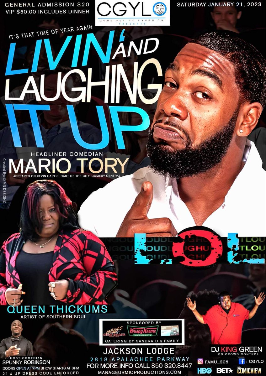CountyDade305's tweet image. #Tallahassee 
Need VIP  tickets or General Admission 🎟️ to Hottest Comedy Show  Call 850 320.8447
Or Purchase your General Admission tickets online
eventbrite.com/e/cgylo-presen…
VIP tickets $50 includes dinner
General Admission $20