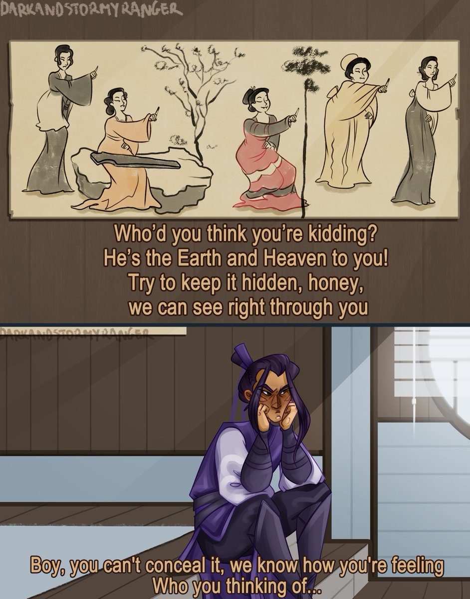 Balthazar_R's tweet photo. i think jiang cheng deserves his own pining/denial song
(why does the lan sect have a full-body painting of lxc hanging somewhere?? reasons i guess??)
#xicheng

1/2 https://t.co/bGApHF9DzH