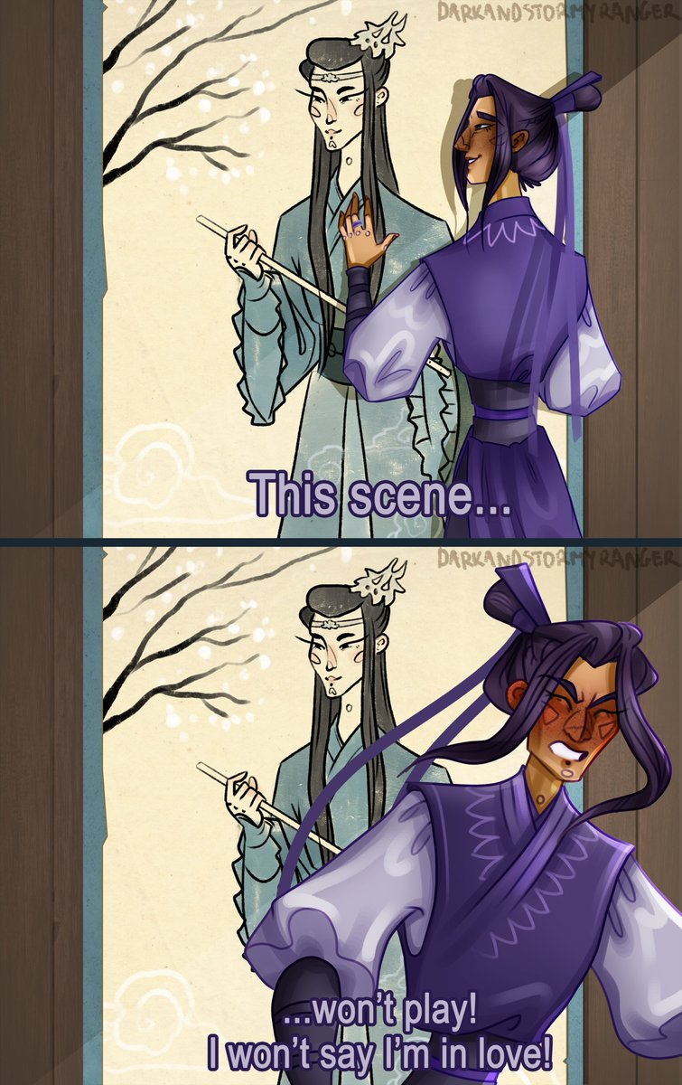 Balthazar_R's tweet photo. i think jiang cheng deserves his own pining/denial song
(why does the lan sect have a full-body painting of lxc hanging somewhere?? reasons i guess??)
#xicheng

1/2 https://t.co/bGApHF9DzH