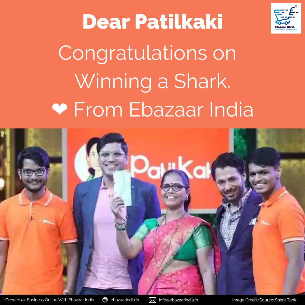 ebazaarofficial's tweet photo. Dear @patilkaki. Many many congratulations on Winning a Shark with Investment. We Ebazaar India, Love to give you support through our platform to grow your sales and make your delivery easier and faster through our network.
#patilkaki #Sharktank #OkkaduCelebrations #ebazaar https://t.co/gaXDQ6mEuc