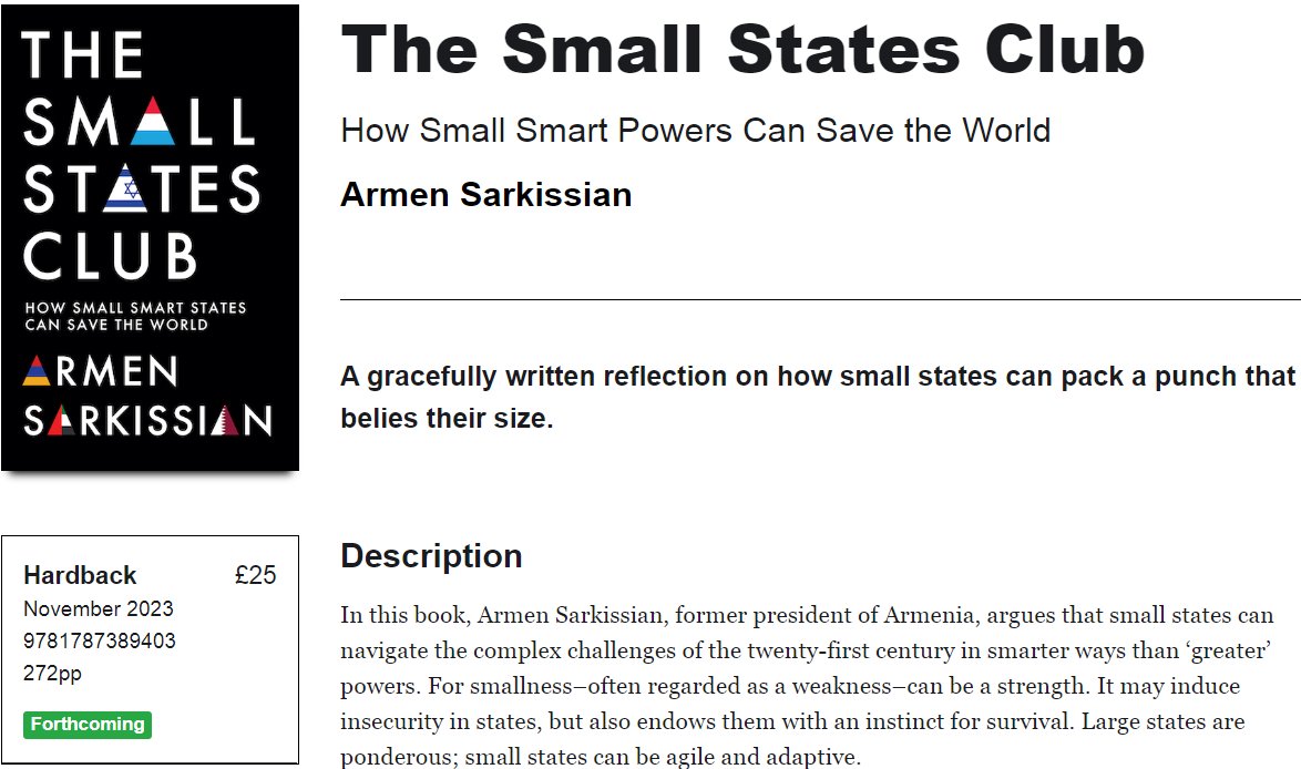 The Small States Club by ex-President Armen Sarkissian among 15 Books to  Look Forward to In 2023