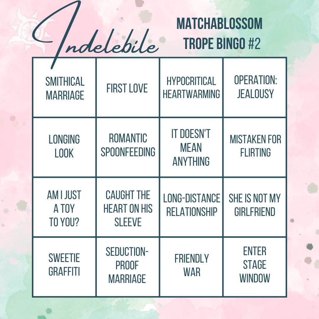 mb_zine's tweet photo. While our contributors are working on their pitches, we have something fun for everyone who is patiently waiting: Matchablossom Trope Bingo with a prize! We have several bingo cards with common tv tropes used in canon and fanworks! Find out how to play in the following tweet ⤵️ https://t.co/UPjUGjVqNh