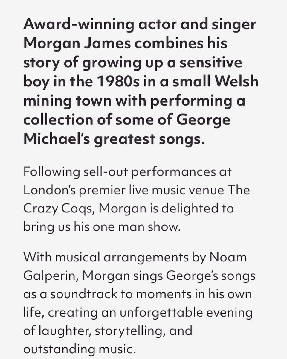 themorganjames's tweet photo. Plans for 2023? Get this date in the diary. Ticket link in bio #cardiff #milleniumcentrecardiff #walesmillenniumcentre #march4th #concert #onemanshow #livemusic #georgemichael #actor #singer #welsh #wales #cominghome #newyearnewgigs #performance #LGBTQ https://t.co/j2N2VsEgLD