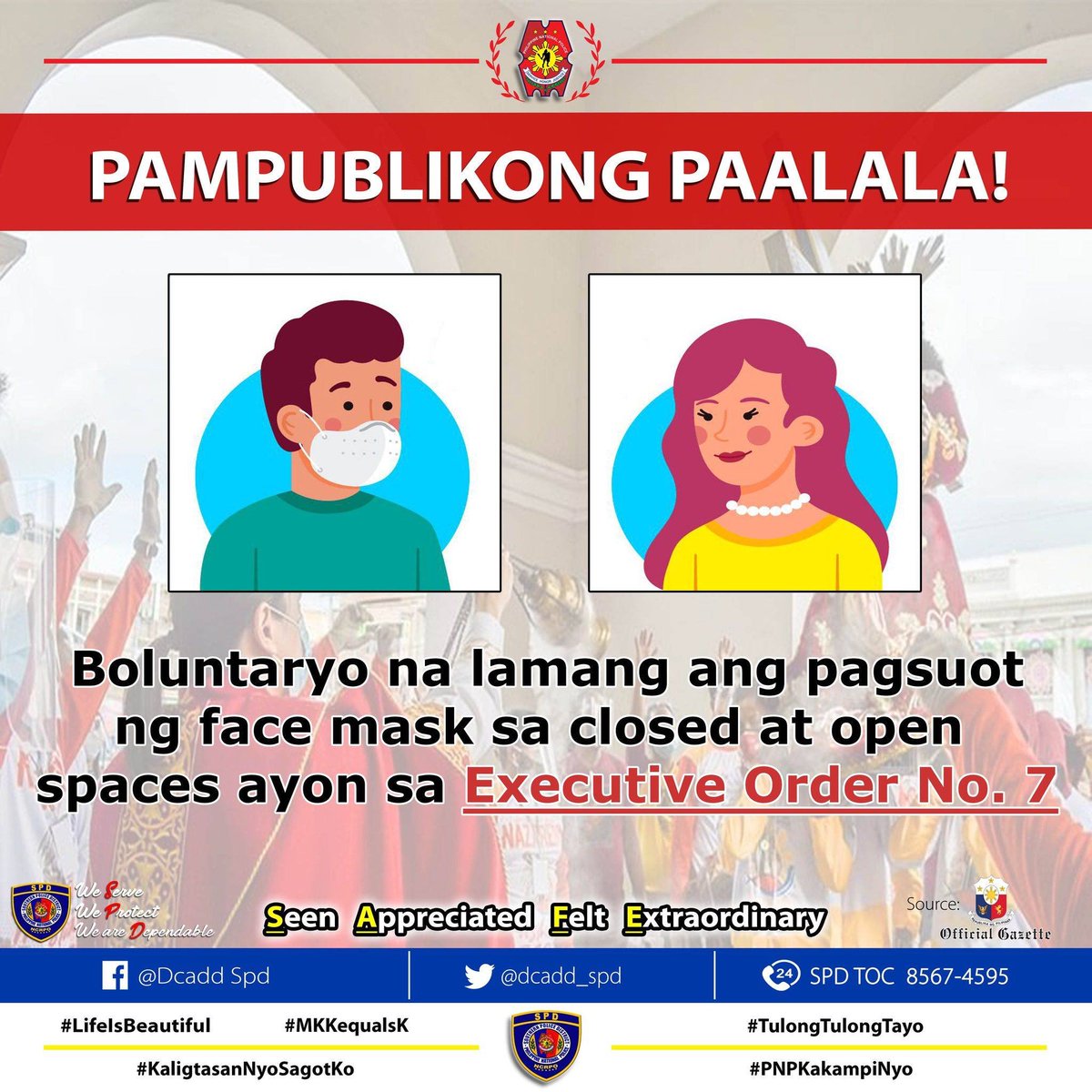 dcadd_spd's tweet image. Paalala sa mga deboto na dadalo sa kapistahan ng Itim na Nazareno. Mangyaring panatilihin po natin at sundin ang mga safety and health protocols na ipinatutupad ng simbahan at pamahalaan.

#LifeIsBeautiful
#KaligtasanNyoSagotKo
#TulongTulongTayo
#MKKequalsK
#PNPKakampiNyo