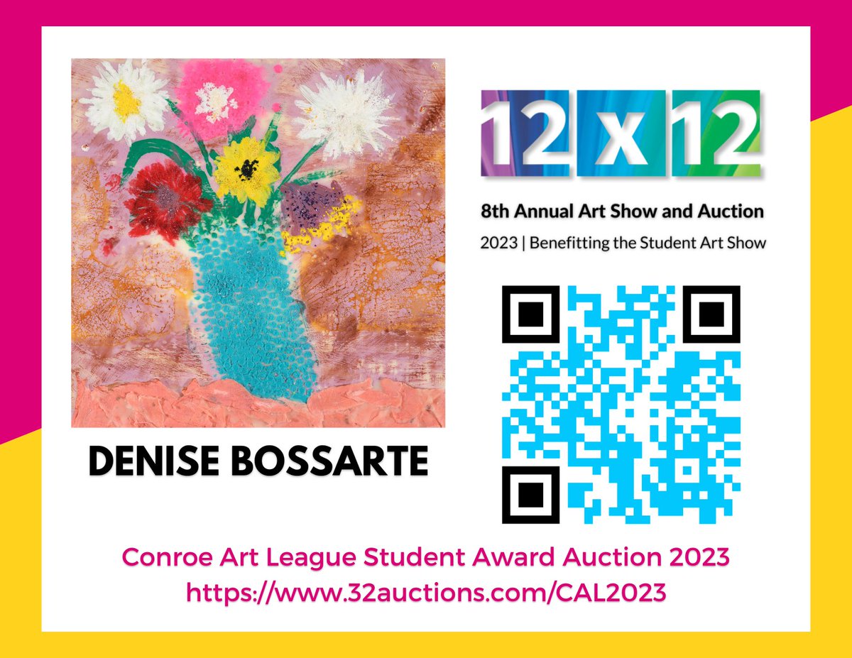 AmThrivingAfter's tweet photo. Conroe Art League auction...The purpose of the auction is to raise money to support Conroe Art League's Student Awards Show when selected Montgomery County, TX, high school seniors will receive financial awards based on juried artworks.
#auction #students #scholarships https://t.co/VxYozXSW84