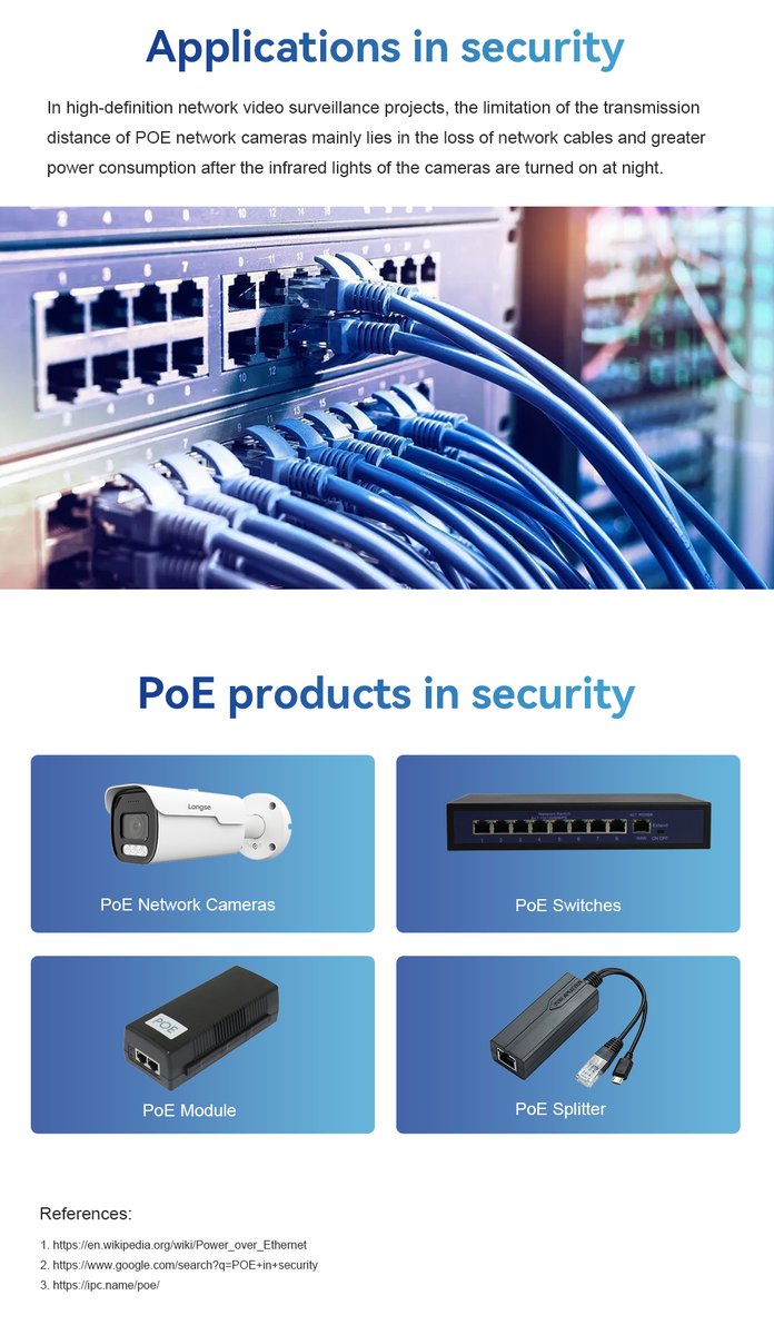 Longse_Group's tweet photo. [The Facts of Security] What is PoE? What is PoE used for? What are the benefits of PoE? Come on. Let's start learning the knowledge of security. #Longse #cctv #PoE #security #poecamera #videosurveillance https://t.co/BLaCxP9zM4