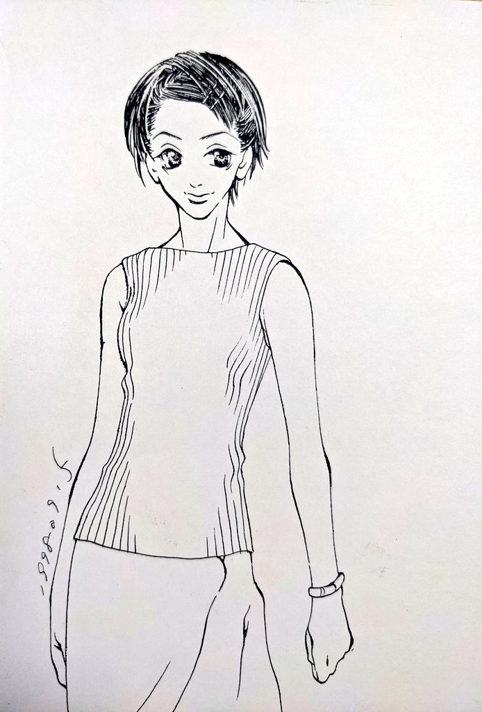 特に何かというわけではない女の人達 #過去絵を投げて絵を描いた気になろうキャンペーン  1998年1997年 前にも書いたが女の人の体がよく分かっていなくてなんとなしで描いている 特に胸の位置〜くびれ〜腰から太腿のラインがどこからどうなるのか(自分にくびれがない所以🤣) もちっと上なんだな多分