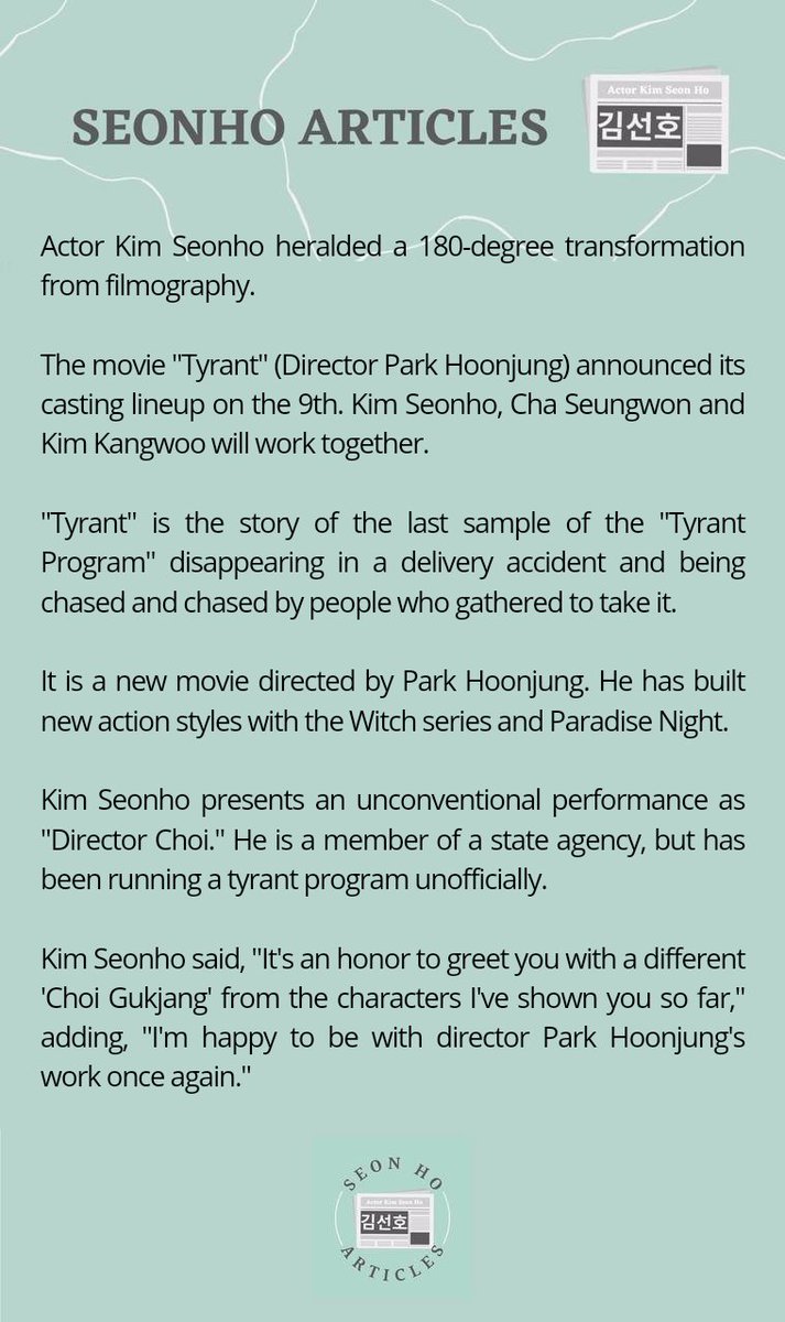 seonhoarticles's tweet photo. 20230109
"Kim Seonho confirmed to appear in "Tyrant"..."A completely different transformation from before." 
https://t.co/oiavu2aQs2

Check/view the above article, react, recommend and share

#KimSeonHo #김선호 #キムソンホ https://t.co/luj7PfnaoI