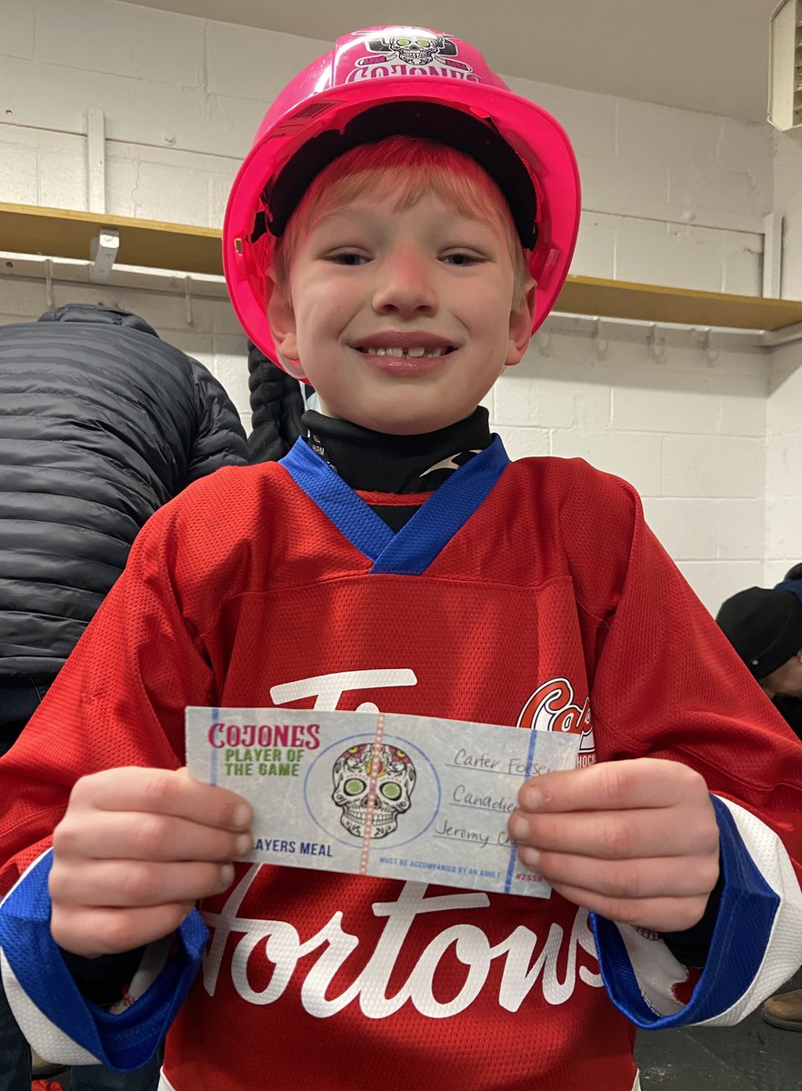 Congrats to Carter of the U9B Canadiens on being named the <a href="/CojonesTacos/">Cojones Tacos & Tequila</a> bravest player of the game today. <a href="/SJMHA/">St. John's Caps</a>