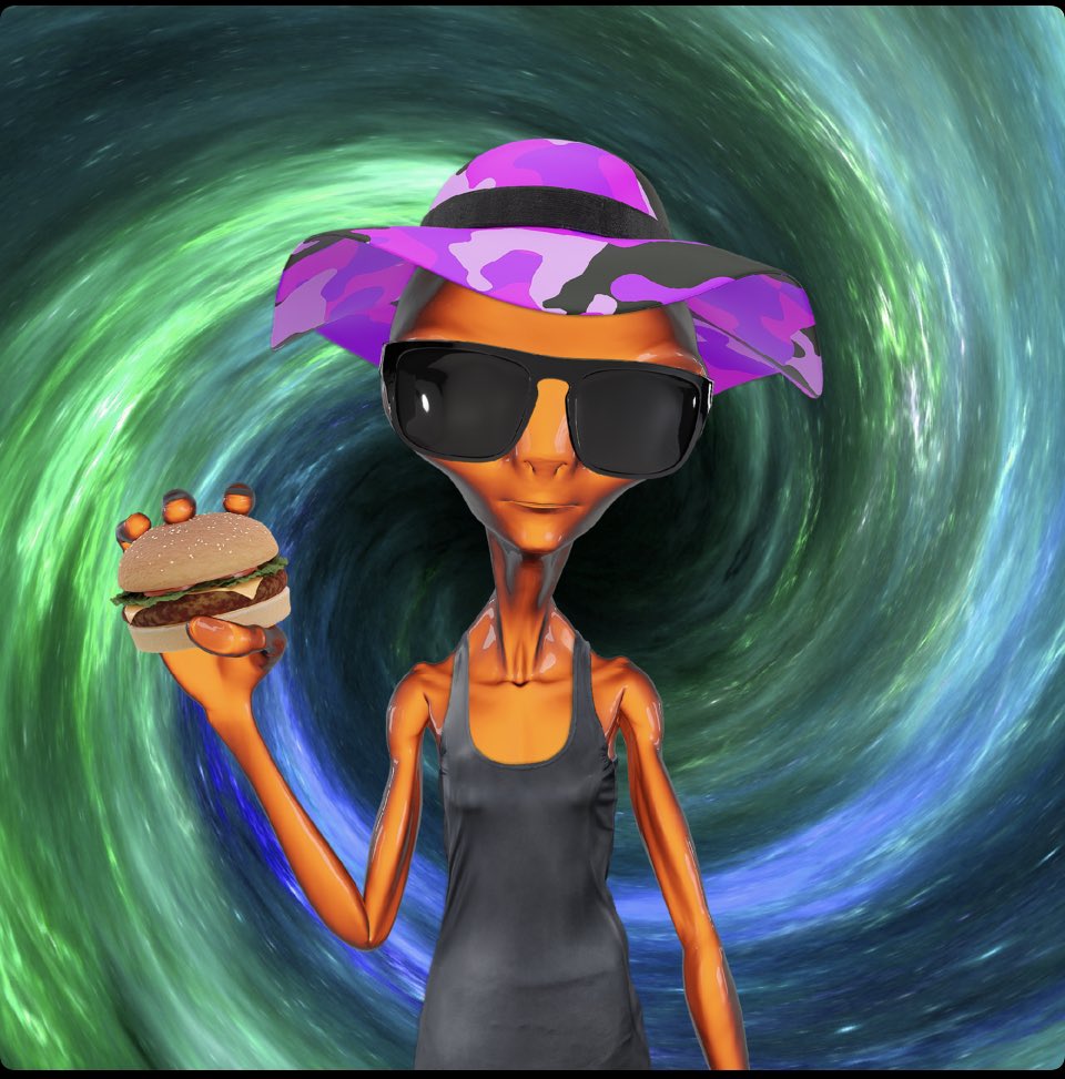 1K followers giveaway bash!
🚨 
What would you do for a chance to win an @AlienTourismNFT complete with pink camo hat &amp; cheeseburger? 🍔
😎
Would you:
1) Retweet
2) comment an alien GIF 👇 
3) tag a friend
⁉️👽⁉️👽
Seems worth it to me!
#ALGO #Algorand #ALGONFT #AlgorandHasNFTs