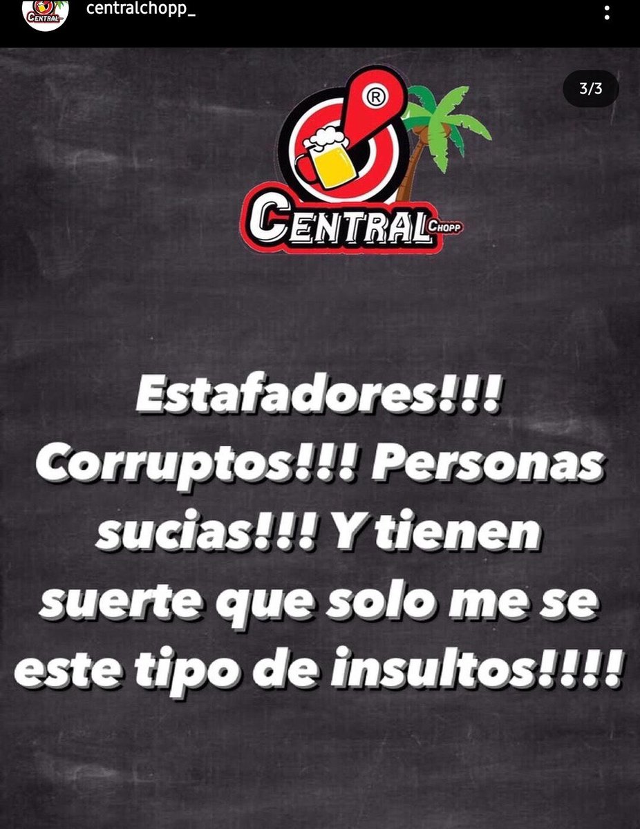 tendenciaporque's tweet photo. “Central Chopp”:

Por el supuesto descargo de la CM de la cuenta de Instagram del bar Central Chopp, asegurando que en dicho lugar los empleados no cobran en fecha, son maltratados y que hasta son acosados sexualmente. También aseguró que en el bar venden drogas libremente. https://t.co/OXZOAG6olS