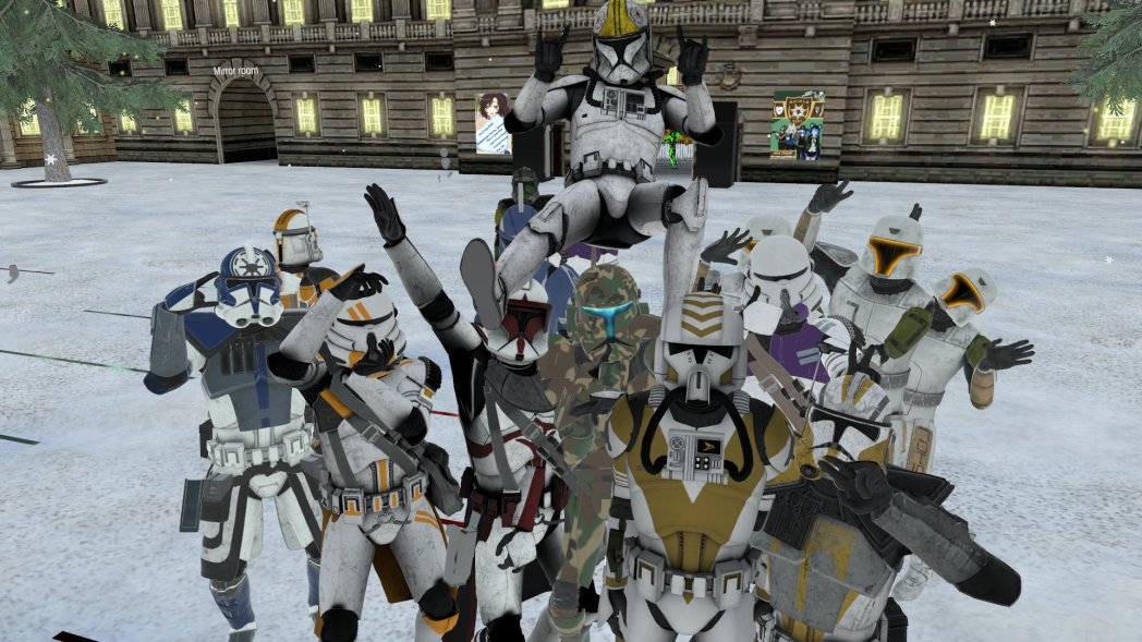 GalacticVrc's tweet photo. Had a great time doing a gamenight with @RoyalBaf today! Hope to see ya'll again; also lets have a warm welcome for our new cadets! #clonewars #starwars #VRChat #vr https://t.co/x9Eye3nU1p