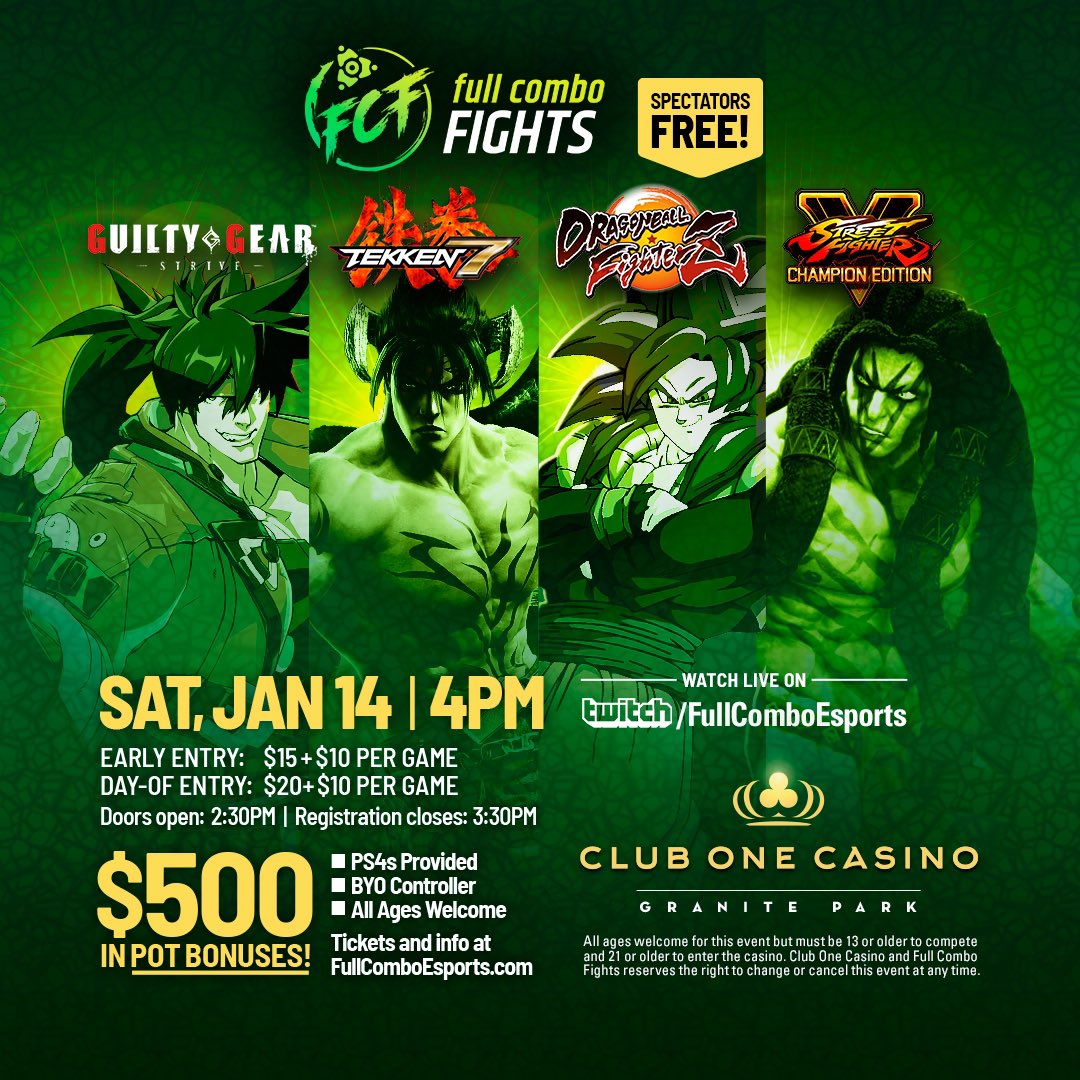 ClubOneCasino's tweet photo. 🕹️ Trust us, you don’t want to miss out on this one! @FullComboGG 👀

Sign up Here! https://t.co/JmfIiB2DQ6

#ClubOneCasino #FullComboESports #ESports #Twitch #Fresno #Gaming #FullComboFights https://t.co/2kcHlwNBpo