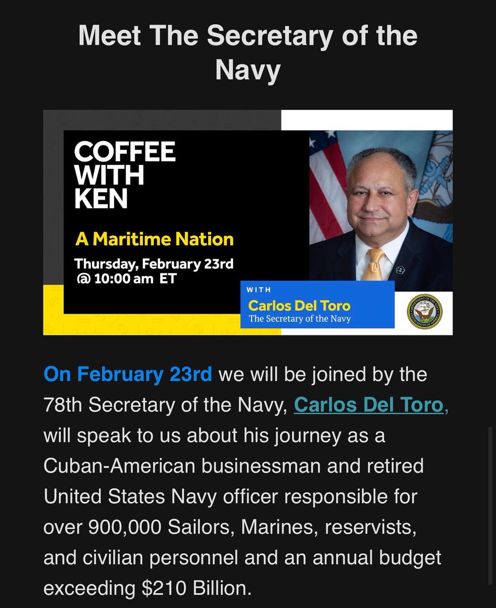 kenbiberaj's tweet photo. Thrilled by our #CoffeewithKen 2023 lineup! Discussing #CancerReduction with @D_Carnival @WhiteHouse, food with @HonestSeth, the built environment with #DianeHoskins @gensler_design and @USNavy with @SECNAV - visit https://t.co/kmp11xmEek to register https://t.co/RGp29vwZGs