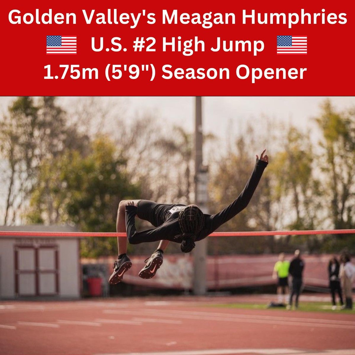 GVjumps's tweet image. GV’s @msjumphries made her season debut in style at the LEAP Fest National Jumps Showcase. She matched her PR and tied the current girls indoor (and polar bear) U.S. #2 high jump mark of 1.75m (5’9”)! 

She’s well on her way of trying to reach her season’s goal of clearing 6’0”!