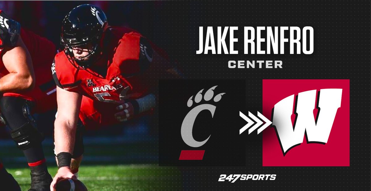Evan_Flood's tweet photo. BREAKING: Cincinnati center transfer Jake Renfro has committed to Wisconsin.

#Badgers beat LSU in a heated battle for the former first-team All-AAC lineman.

https://t.co/l2hwKRw0xQ https://t.co/hDQ5e5avnw