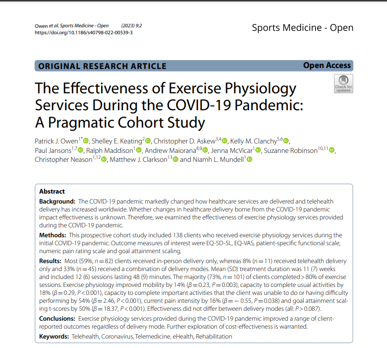 Dr. Niamh Mundell AEP (@niamhmundell) on Twitter photo #Published During the COVID-19 Pandemic #ExercisePhysiology increased functional capacity, reduced pain intensity and resulted in clients achieving their treatment-based goals. Thanks again to the #DreamTeam collaborators & ESSA! <a href="/ESSA_NEWS/">ESSA</a> <a href="/DeakinIPAN/">Deakin IPAN</a> <a href="/Deakin_ExSc/">Deakin_ExSc</a> <a href="/chris_askew/">Chris Askew</a> #Published During the COVID-19 Pandemic #ExercisePhysiology increased functional capacity, reduced pain intensity and resulted in clients achieving their treatment-based goals. Thanks again to the #DreamTeam collaborators & ESSA! <a href="/ESSA_NEWS/">ESSA</a> <a href="/DeakinIPAN/">Deakin IPAN</a> <a href="/Deakin_ExSc/">Deakin_ExSc</a> <a href="/chris_askew/">Chris Askew</a>