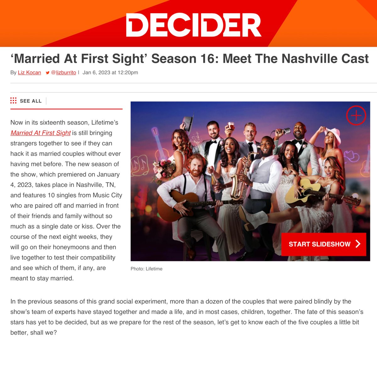 Meet the cast of Married at First Sight - Nashville - Season 16

#marriedatfirstsight #mafs #lifetime #lifetimetv #realitytv #realityshow #realitytvnews #decider

decider.com/2023/01/06/mar…