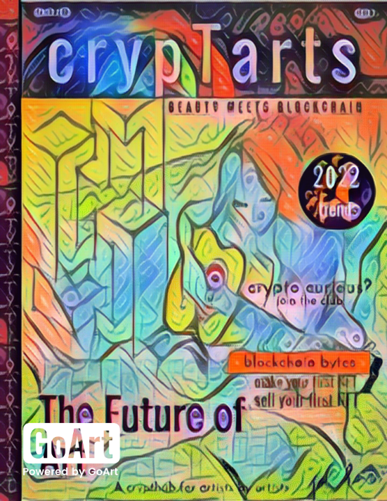 cryptTarts's tweet image. coming Spring 2023, the premiere issue of #crypTartsMagazine. Many iterations of the prototype cover. This one was allowed to be tweaked a teeny bit by an AI application. Fun.