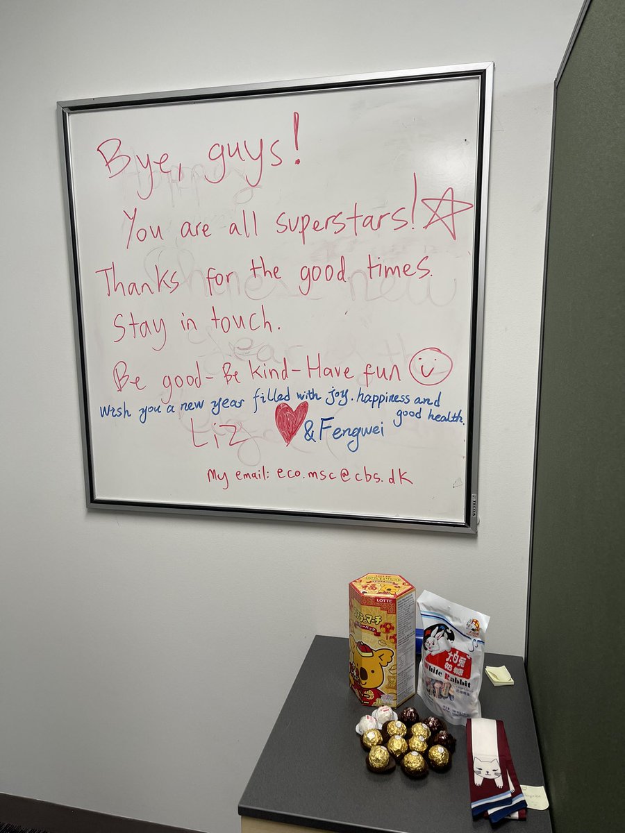 CsillaDcs's tweet photo. Our visiting scholars made sure to leave a lovely footprint in our office! Thank you @coopsikins &amp; @dai_fengwei Was a pleasure to have you in our @lowharmhedonism  group @UQ_Business and learn about your research. #tourismresearch #phdlife https://t.co/iJ3x2FydxA
