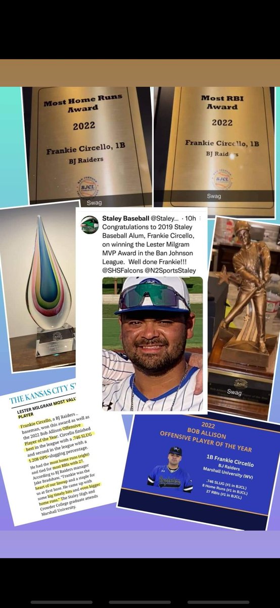 JamesCircello1's tweet photo. @FrankieCircello 2022 Summer @BanJohnsonBSB League MVP, 
Most Home Runs, Most RBI's
Offensive Player of the year,
@BJRaiders Team MVP,
Keep it going with ⚾❣️ @HerdBaseball https://t.co/zyvMOaLDmY