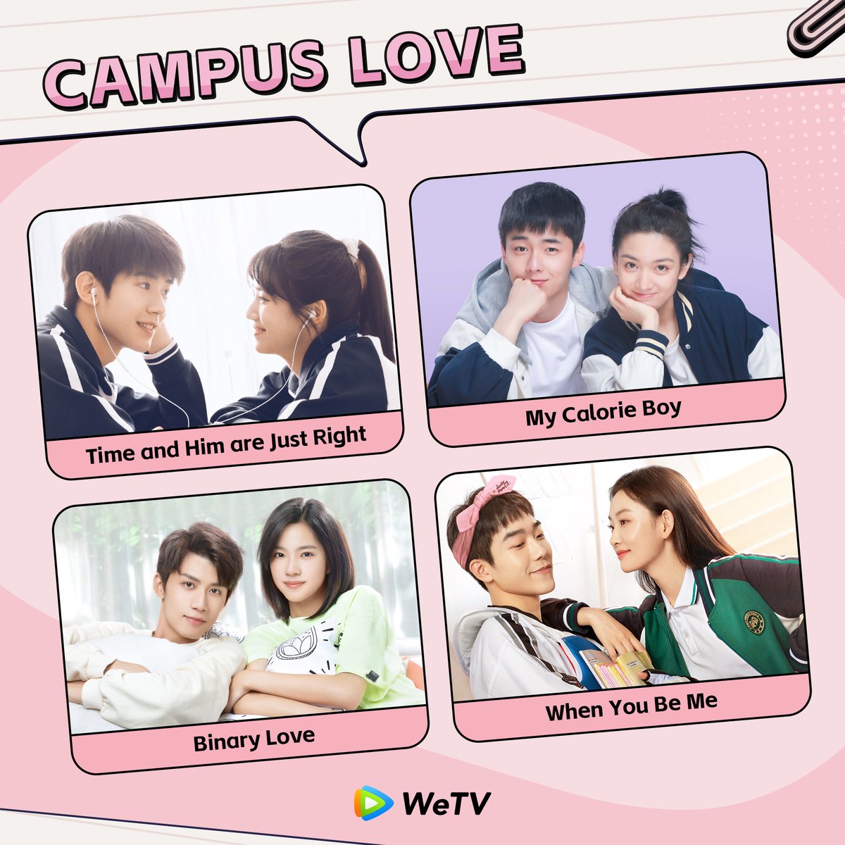 WeTVOfficial's tweet photo. Campus Love: Friends to Lovers 🎒❤️

#TimeandHimareJustRight #时光与他恰是正好
#MyCalorieBoy #我的卡路里男孩 
#BinaryLove #二进制恋爱
#WhenYouBeMe  #反转人生 

#WeTV #WeTVAlwaysMore https://t.co/iQnlI5FmYc
