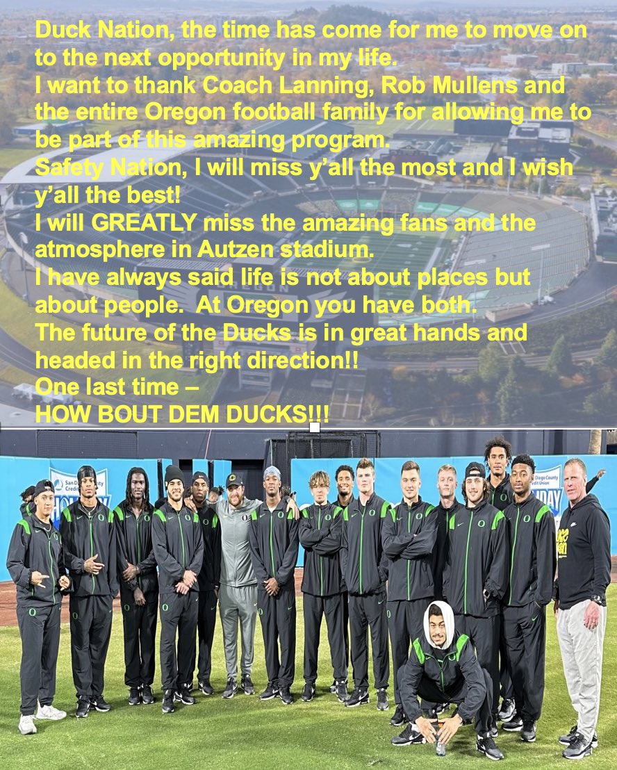 Thank you <a href="/CoachDanLanning/">Dan Lanning</a> and <a href="/oregonfootball/">Oregon Football</a>