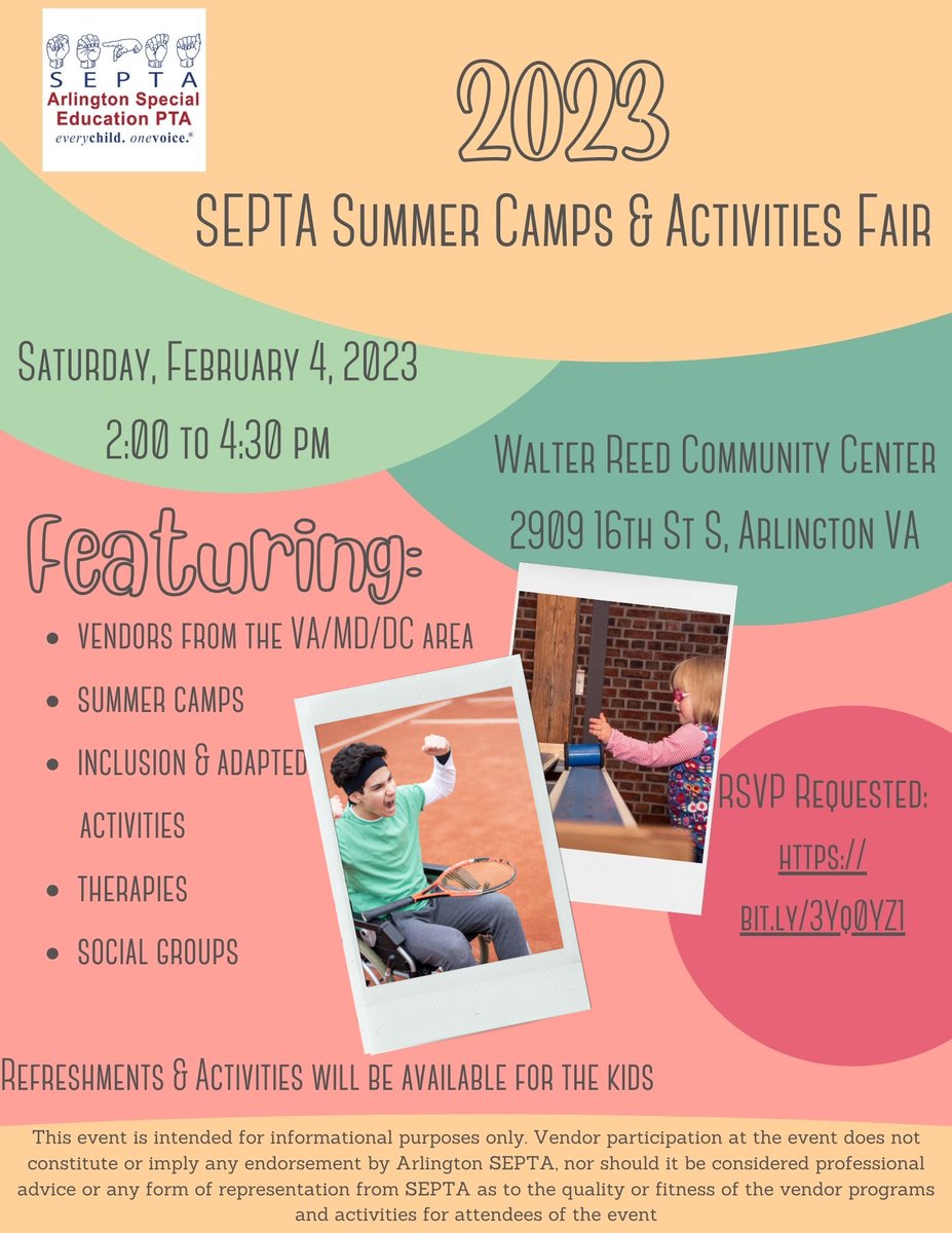 🌲 Arlington Special Education PTA <a href="/ArlingtonSEPTA/">Arlington SEPTA</a> is hosting a FREE Summer Activities Fair to help you plan for Summer 2023! RSVP's requested: 
 eventbrite.com/o/arlington-se…