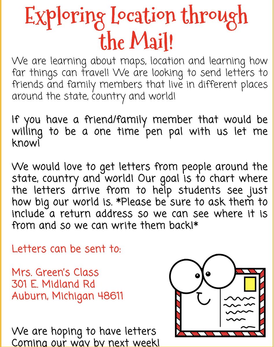 nikireneb's tweet photo. Looking for people who live around the state, country or world and would be willing to send a letter to my class! We are trying to see just how big our world is by tracking where the letters come in from! #BCPS #socialstudies #mail https://t.co/6ESBHUVtpy