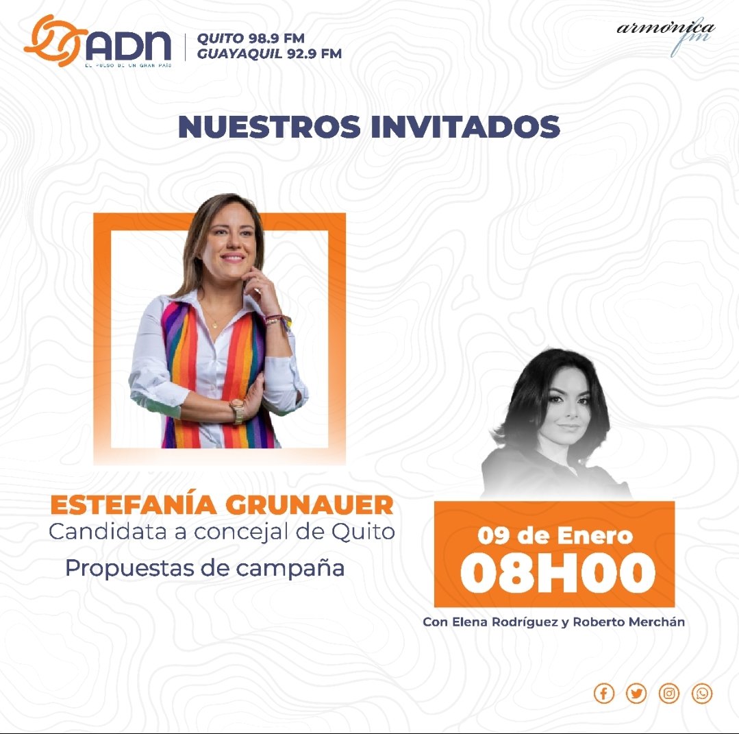 noticieroadn's tweet photo. La información, el análisis y las entrevistas en #ADNoticias por @SomosArmonica, con @ElenaDeQuito y @RobertoJMerchan.

Esta es nuestra agenda para el lunes:

🔴 @estefania_gru, candidata a concejal de Quito
🔵 #DavidPérez, promotor del SI en la Consulta Popular

¡Los esperamos! https://t.co/m5zGobgNIM