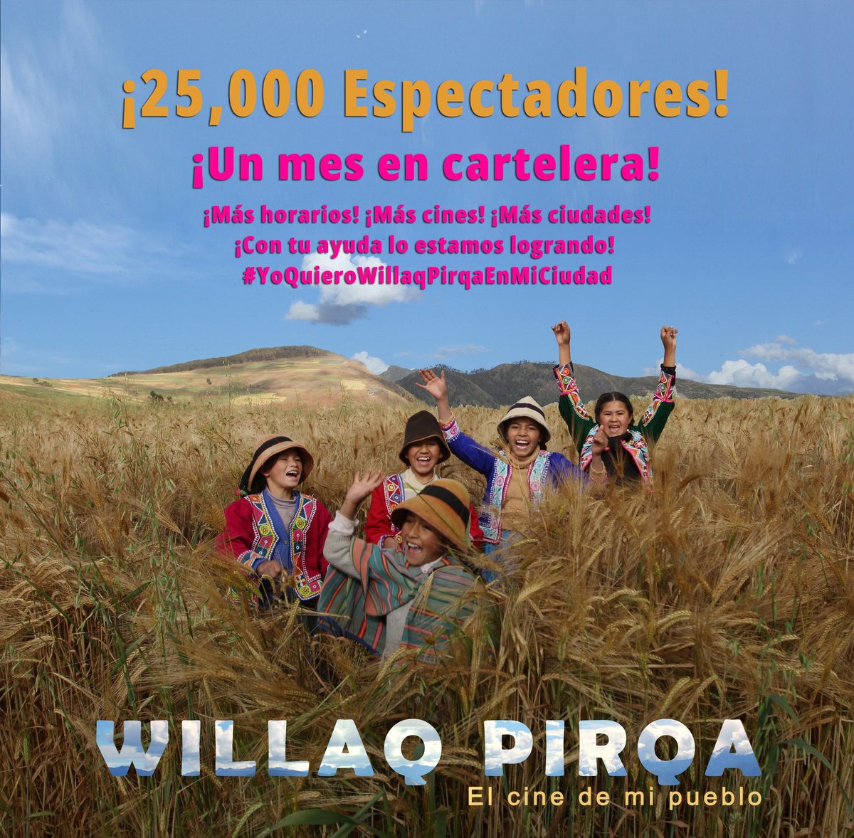 25 MIL ESPECTADORES, A UN MES DE SU ESTRENO YA VIERON #willaqpirqa💥🎥   
🎥❤️ Esta noticia la celebramos con TODOS ustedes, con los que la han visto y también con los que no la han visto aún y alzan su voz con mucha emoción para que llegue a sus ciudades.🙏
#CinePeruano #quechua