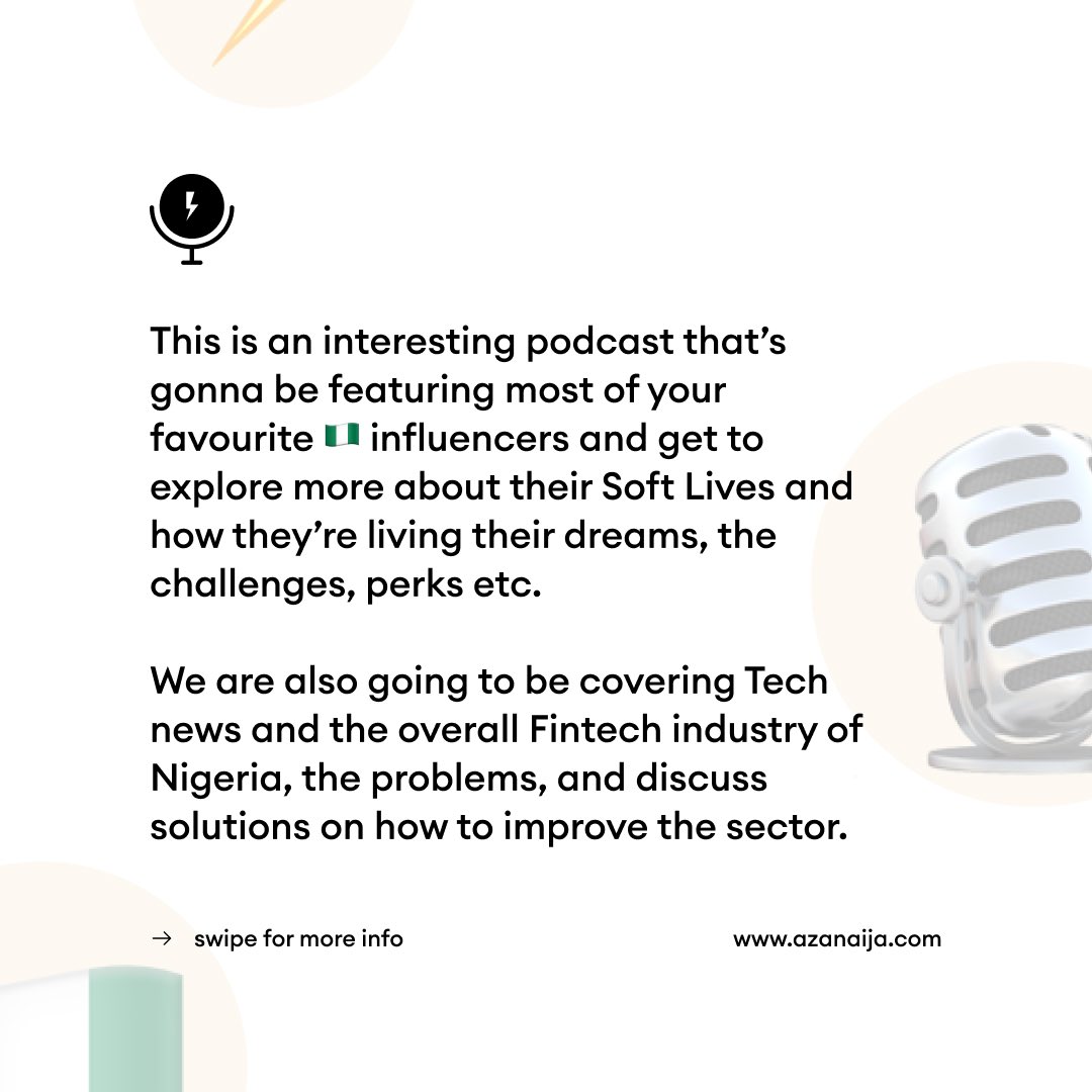azanaija's tweet photo. Catch us every Sunday, 8pm WAT on:

• Spotify

With your host @NasirIsa7 

#aza #slwa⚡️ #fintech #naija #nigeria #podcast #spotifypodcast https://t.co/QSYN7NOKXk