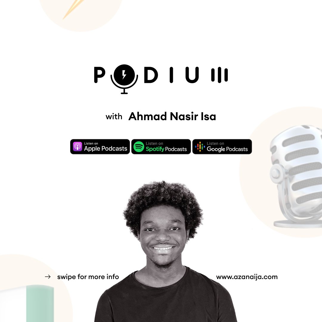 azanaija's tweet photo. Catch us every Sunday, 8pm WAT on:

• Spotify

With your host @NasirIsa7 

#aza #slwa⚡️ #fintech #naija #nigeria #podcast #spotifypodcast https://t.co/QSYN7NOKXk