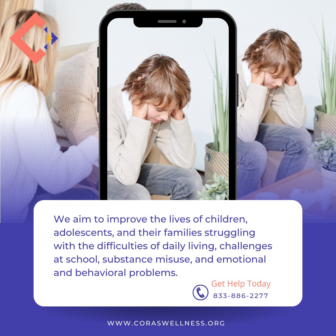 CORASWellness's tweet image. We aim to improve the lives of children, adolescents, and their families struggling with the difficulties of daily living, challenges at school, substance misuse, and emotional and behavioral problems. 

 #emotionalproblems #behavioralproblems #supportforfamilies