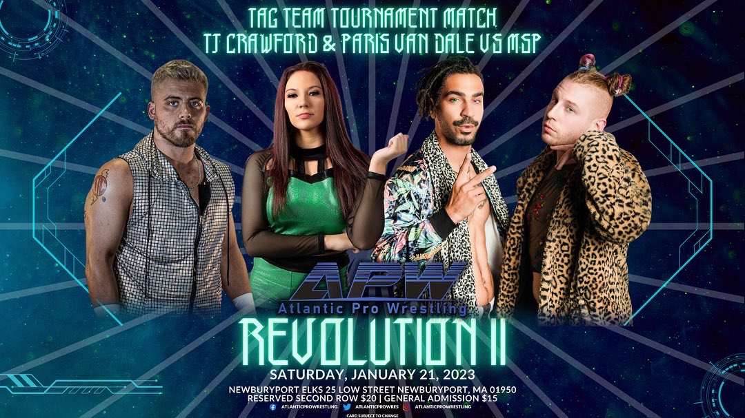 atlanticprowres's tweet photo. APW TAG TEAM TOURNAMENT 
Saturday, January 21st
Newburyport, MA

4 Teams, 1 Night, NEW Tag Team Champions 

First Round Matches
@TJCWrestling/@theparisvandale vs @MSPistheVIBE 

@Sethoran/@VanityVixSin vs @Eliamarkopoulos/@thegalbarkay 
For Tickets-> click link in bio https://t.co/eUqL0073e4