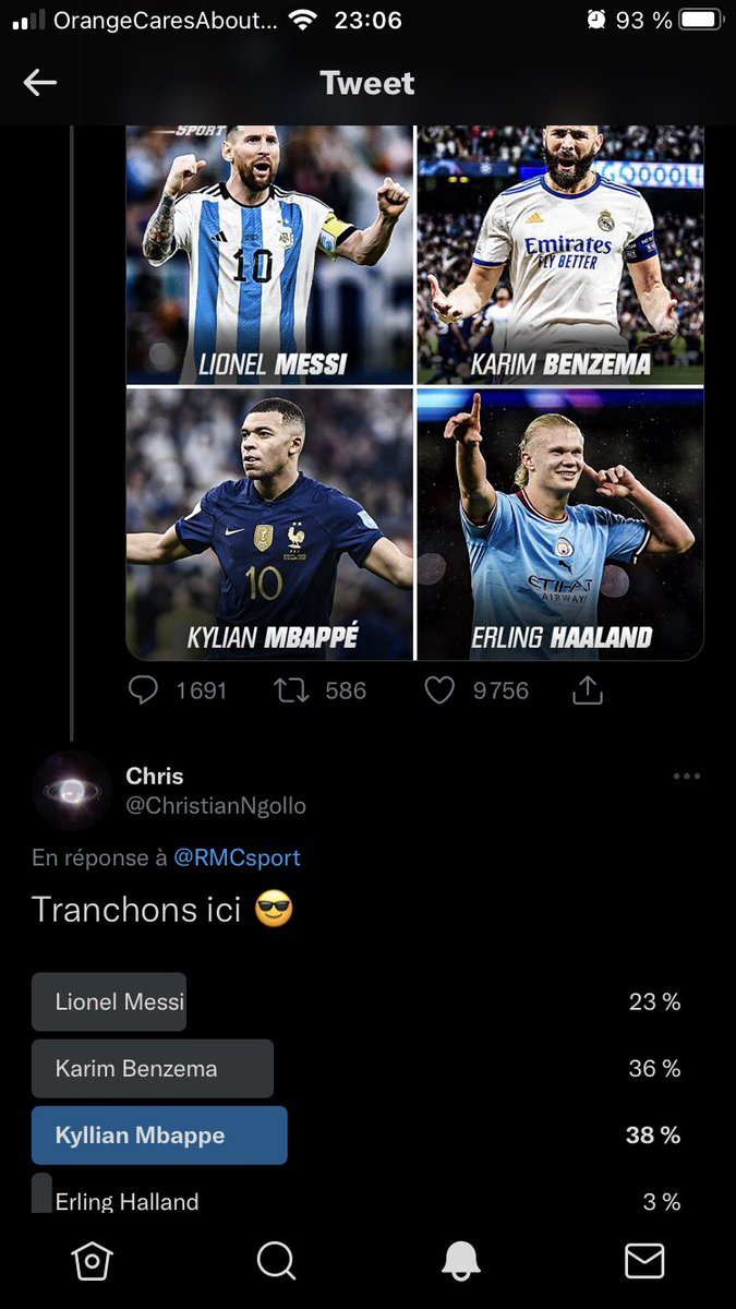 ChristianNgollo's tweet photo. Le peuple a voté Mbappe. 😪
Donc conclusion ses 3 buts en finale donc 2 pénaltys sont plus marquants que la LDC et le BO de Benzema et que la coupe du monde de Messi c'est ça ?
Aidez moi à comprendre ou c'est à cause de ses 56 buts ? 😕 https://t.co/Wbun2xlQoH